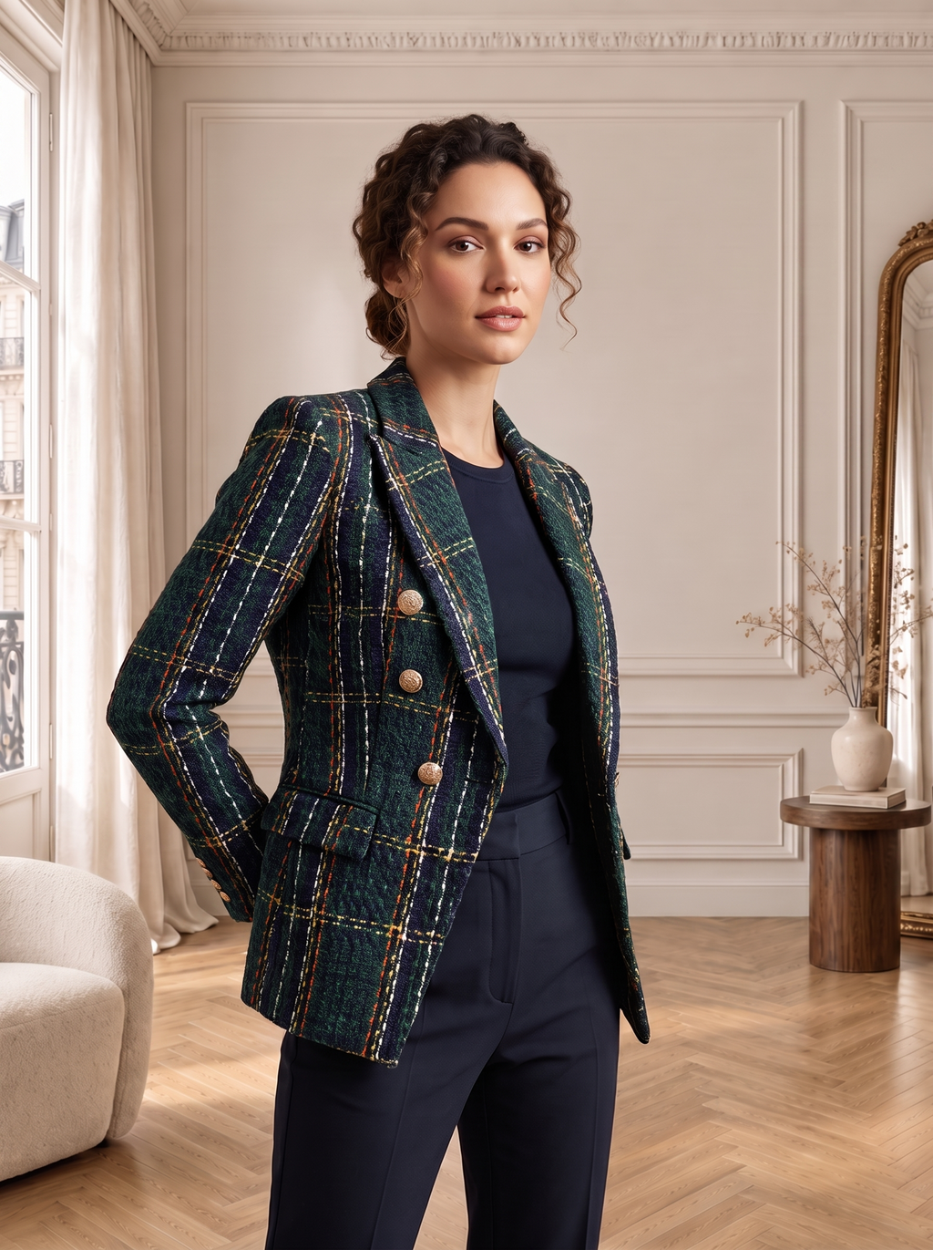Camille | Blazer Tweed à Carreaux