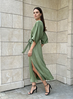 Amélie | Robe Maxi Fluide à Col V avec Ceinture Nouée