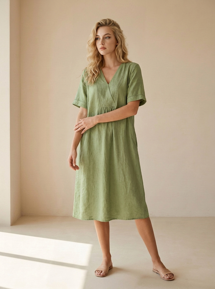 Isla | Robe En Lin Décontractée Avec Col En V