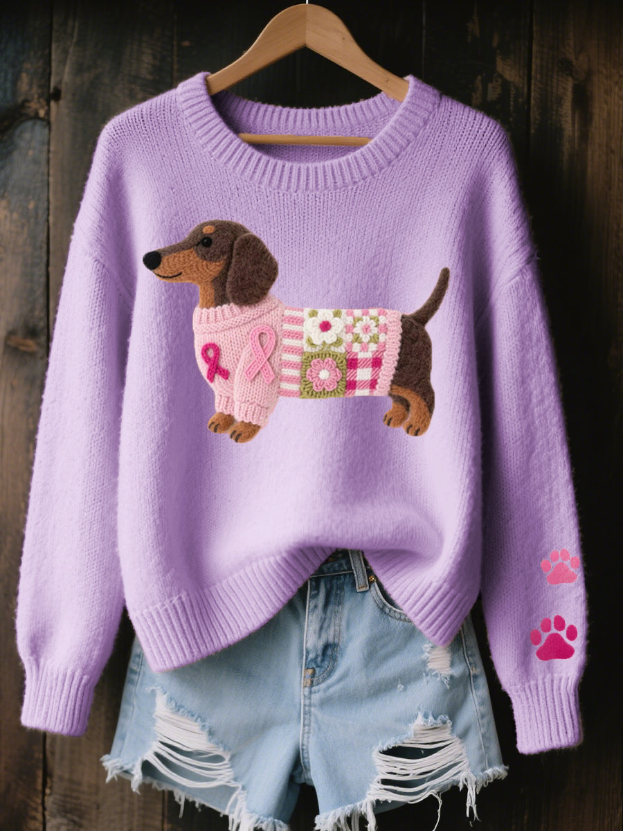 Pauline | Pull Motif Teckel Brodé Décontracté