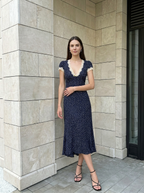 Élise | Robe Longue à Pois avec Col en Dentelle Élégant