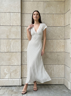 Élise | Robe Longue à Pois avec Col en Dentelle Élégant