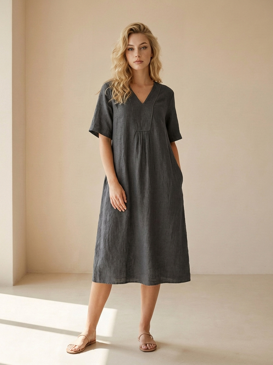 Isla | Robe En Lin Décontractée Avec Col En V