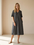 Isla | Robe En Lin Décontractée Avec Col En V