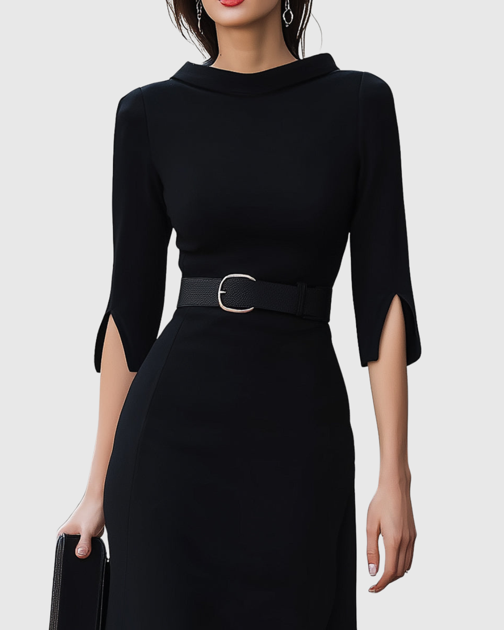 Victoire | Robe Midi Ceinturée Col Montant