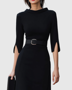 Victoire | Robe Midi Ceinturée Col Montant