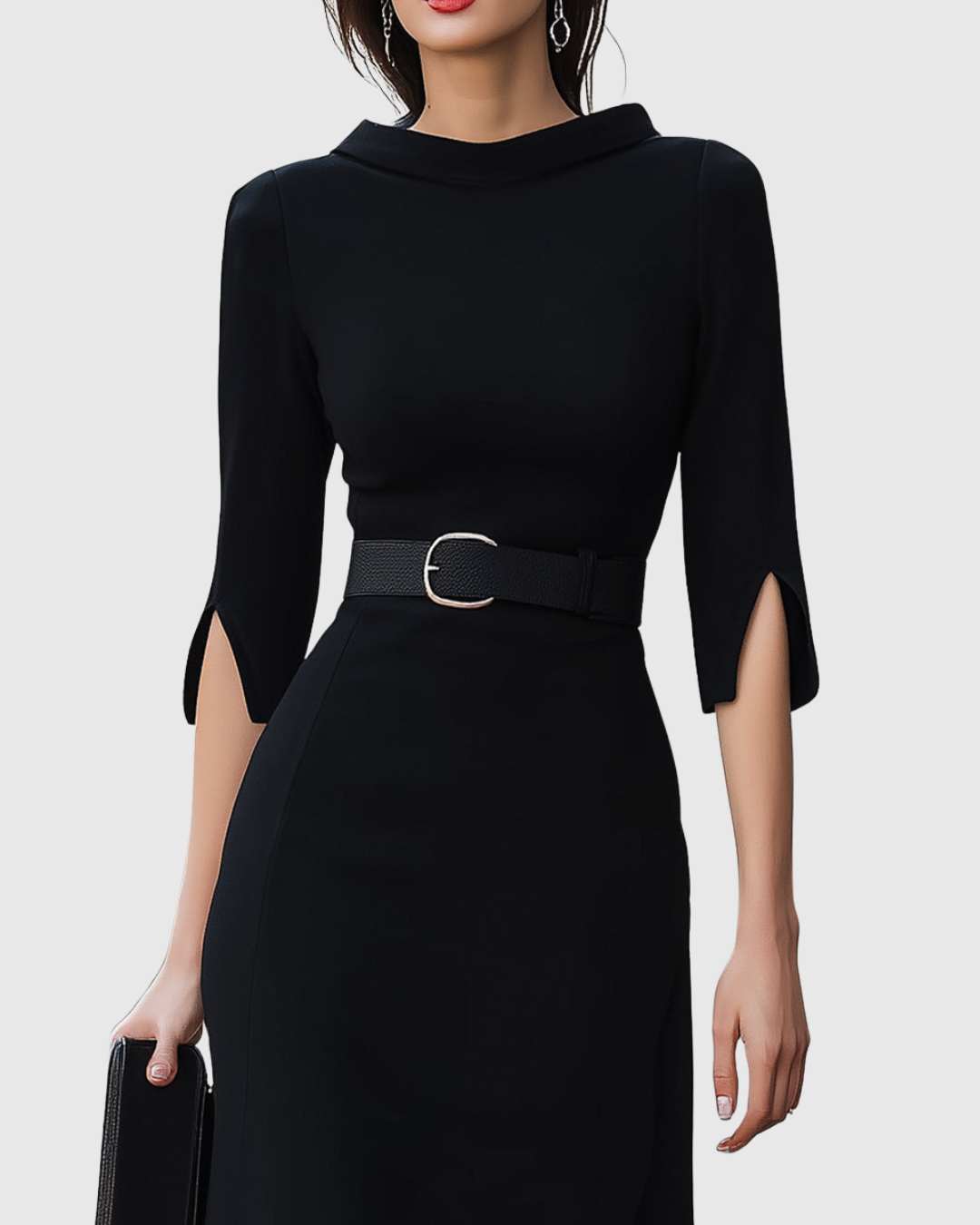 Victoire | Robe Midi Ceinturée Col Montant