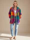 Simone | Manteau Carreaux Coloré Texture Polaire