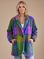 Simone | Manteau Carreaux Coloré Texture Polaire