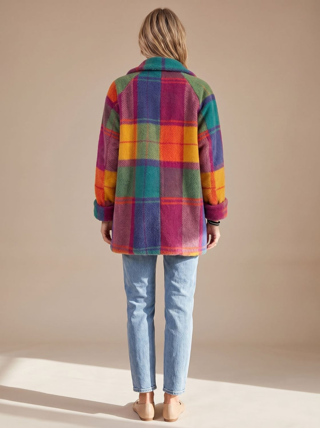 Simone | Manteau Carreaux Coloré Texture Polaire