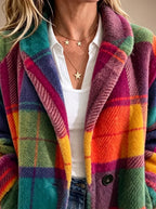 Simone | Manteau Carreaux Coloré Texture Polaire